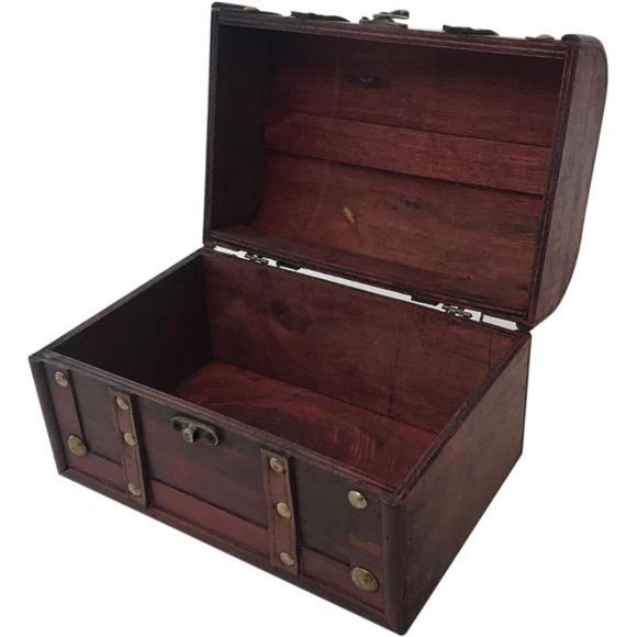 Wood and Leather Treasure Chest Box Decorative Storage Chest Box with Lock - Picture 5 of 7